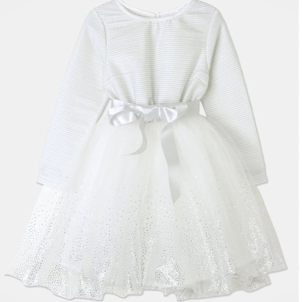NWOT ORIGAMI Evie Long Sleeve Lurex Stripe Tutu Dress WHITE - Picture 1 of 14